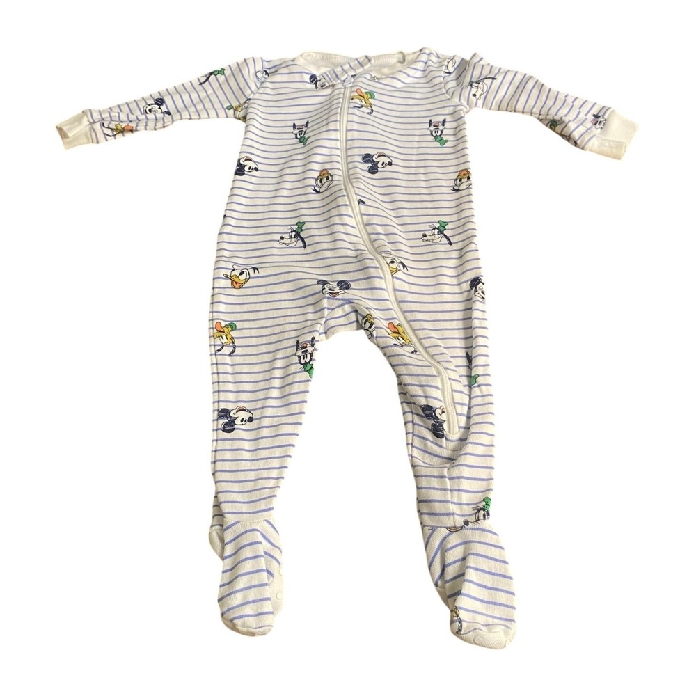Janie and Jack Disney white striped long sleeve footed bodysuit SIZE 6-12M